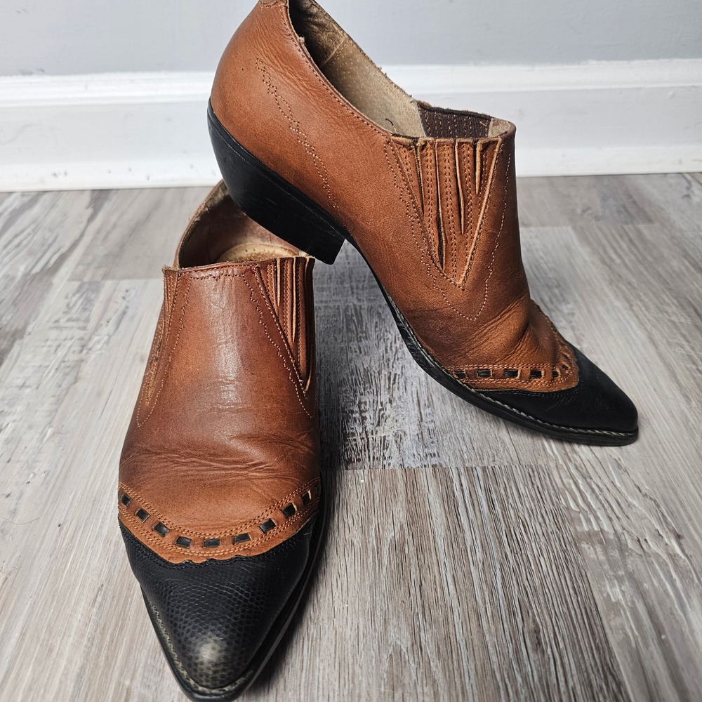 French Follies VTG Leather Booties Women 9 Western Cowgirl Brown‎ Black Spain